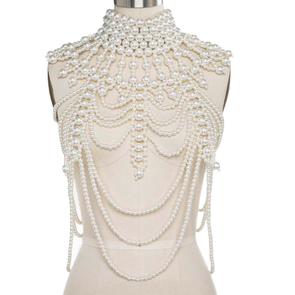 Dramatic Pearl Body Chain Statement Necklace - Picture 2 of 3